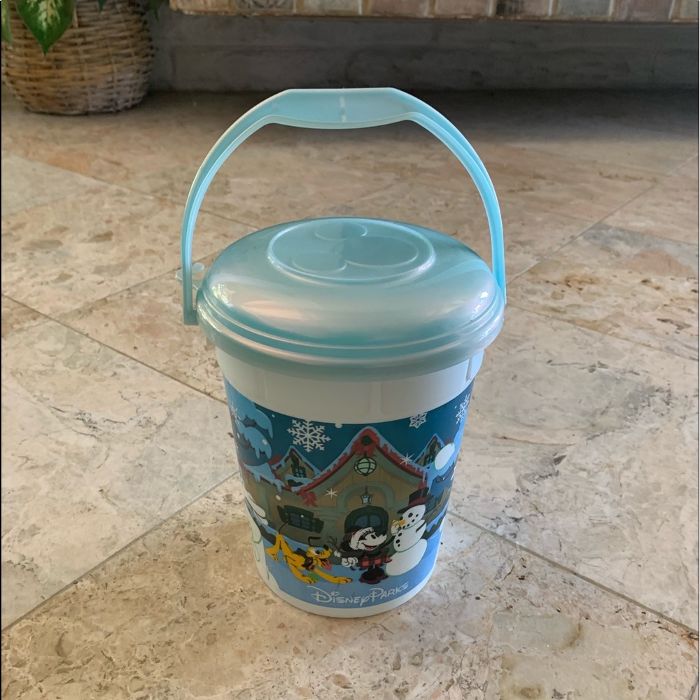 Like New Disney Parks Happy Holidays Souvenir Popcorn Bucket Pail 8”